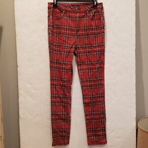 Forever 21 High Waisted Red Plaid Straight Leg Jean Pant Size Large